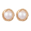 Brass Wired & Plastic Imitation Pearl Ear Studs EJEW-JE06123-1