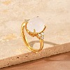 Brass Micro Pave Cubic Zirconia with Natural Quartz Crystal Cuff Open Rings RJEW-T035-01G-G-3