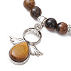 Natural Tiger Eye Stretch Bracelets with Angel Charms BJEW-JB11046-01-3