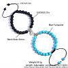 2 Pcs Synthetic Black Stone & Blue Turquoise Couple Bracelets with Heart Magnetic Attraction EH4505-3-1