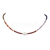 3.5mm Faceted Round Natural Gemstone & Shell Pearl Chakra Beaded Necklaces for Women NJEW-JN05149-2