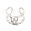 Clear Cubic Zirconia Initial Letter Open Cuff Ring RJEW-A012-01P-W-1