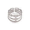 Non-Tarnish 304 Stainless Steel Tripel Line with Cross Open Cuff Rings for Women RJEW-G285-08P-2