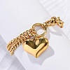 Ion Plating(IP) 304 Stainless Steel Twisted Chain & Cable Chain Heart Charm Bracelets for Women BJEW-H613-01G-2