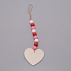 Valentine's Day Theme Schima Wood Beads & Hemp Rope Pendants Decorations HJEW-TAC0012-14-2