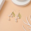 ABS Plastic Flower of Life with Shell Pearl Beaded Dangle Earrings EJEW-TA00182-2