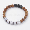 Natural Lava Rock & Wood Lace Stone & Coconut Stretch Bracelets BJEW-I241-03Q-1