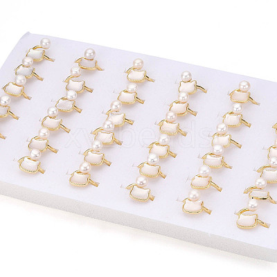 Brass & Natural Pearls Adjustable Open Cuff Rings for Women PEAR-N020-07J-1