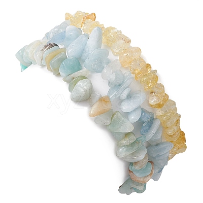 3Pcs 3 Styles Natural Citrine & Flower Amazonite & Aquamarine Aventurine Chips Stretch Bracelets Sets BJEW-JB11076-05-1