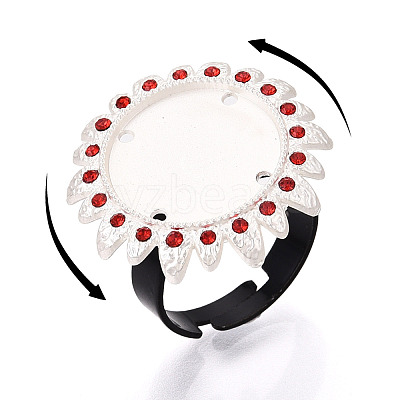 Adjustable Flower Alloy & Iron Rhinestone Bezel Cup Ring Base with Rotatable Tray MAK-T012-09S-1