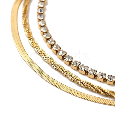 Stainless Steel Link &Herringbone Chains Three Layers Necklaces NJEW-D054-02G-1