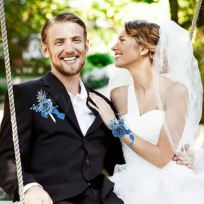 2Pcs 2 Style Silk Cloth & Plastic Imitation Flower Corsage Boutonniere & Wrist Corsage JEWB-CP0001-27A-1