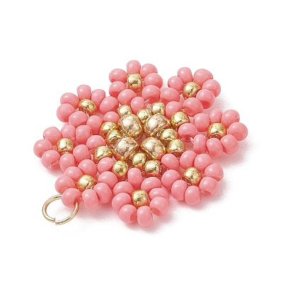 Glass Seed Beaded Flower Pendants PALLOY-MZ01181-03-1