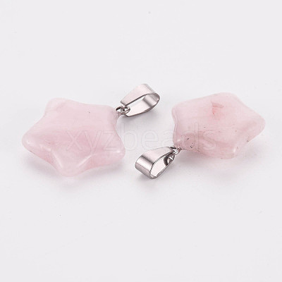 Star Natural Rose Quartz Pendants G-Q367-12-1