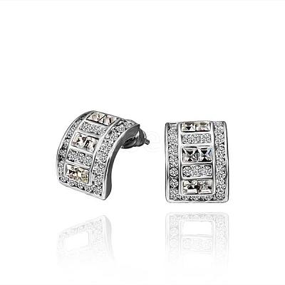 Real Platinum Plated Tin Alloy Czech Rhinestone Pearl Ear Studs For Women EJEW-BB13520-1