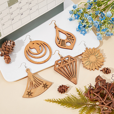 DIY 19 Pairs Laser Cut Wood Earring Making Kits DIY-GA0001-99-1