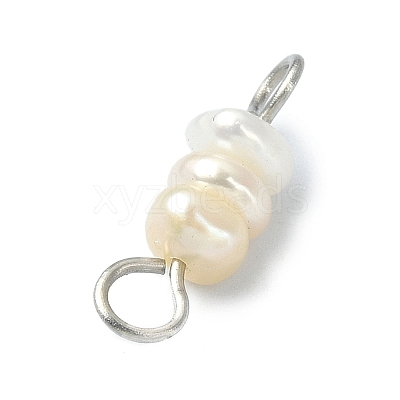 Natural Cultured Freshwater Pearl Connector Charms PALLOY-JF02264-01-1