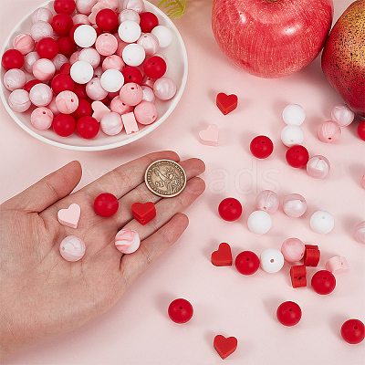 150Pcs 6 Styles Round & Heart Silicone Beads SIL-PA0001-37-1