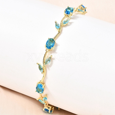 Leaf Brass Micro Pave Cubic Zirconia Link Chain Bracelets for Women BJEW-D455-01G-1
