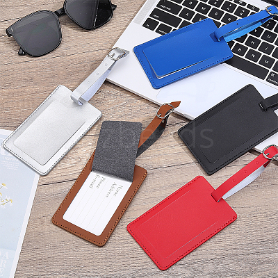 5Pcs 5 Colors Rectangle PU Leather Luggage Tag AJEW-ME0002-85-1