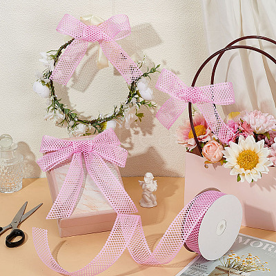 Polyester Hollow Grid Ribbons OCOR-WH0105-107B-1