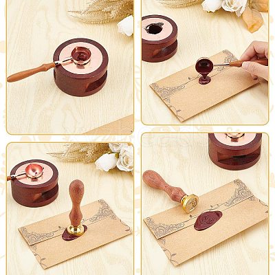 Brass Wax Seal Stamps with Wood Handle AJEW-WH0412-0097-1