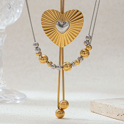 Duo Tone Adjustable 304 Stainless Steel Heart Lariat Necklaces for Women WGF51C2-01-1