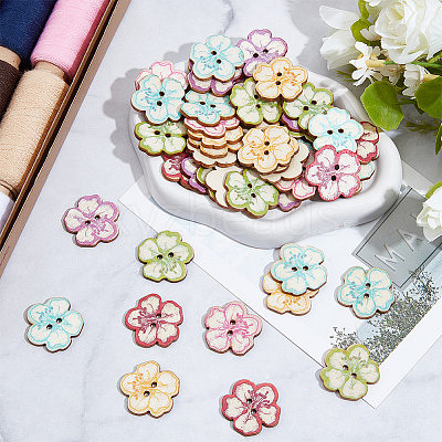 2 Bags Printed Wooden Buttons BUTT-GF0004-13-1