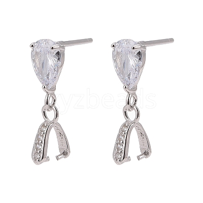 Anti-Tarnish Rhodium Plated 925 Sterling Silver Dangle Stud Earing Settings X-STER-K038-008P-1