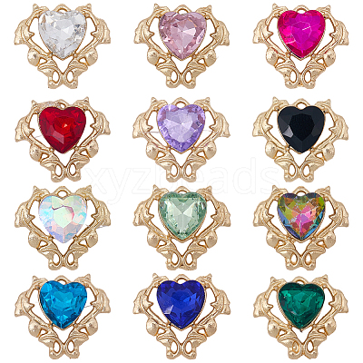 24Pcs 12 Colors Alloy Glass Cabochons FIND-SC0021-57-1