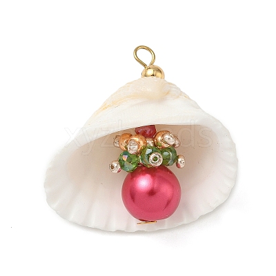 Natural Shell & Round Glass Pendants PALLOY-MZ00912-07-1