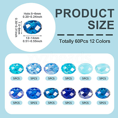 60Pcs 12 Colors Blue Color Theme Glass European Beads GPDL-TA0001-10-1