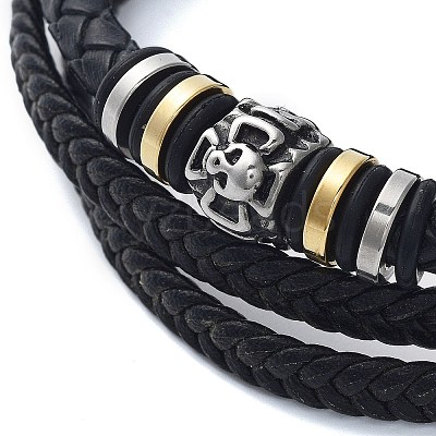 Men's Black PU Leather Cord Multi-Strand Bracelets BJEW-K243-63AS-1