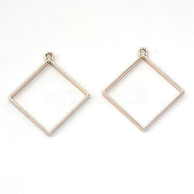 Rack Plating Alloy Rhombus Open Back Bezel Pendants PALLOY-S047-22E-FF-1
