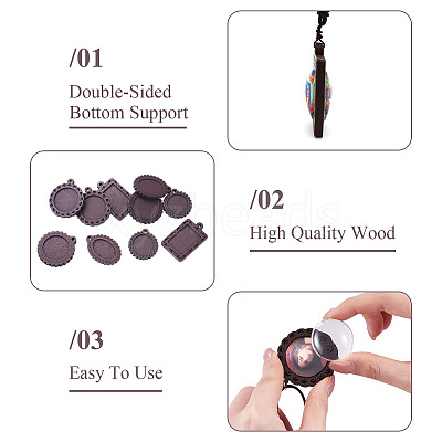 10Pcs 5 Styles Wood Pendant Cabochon Settings WOOD-TA0003-05-1