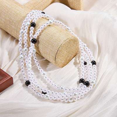 Baking Paint Pearlized Glass Pearl Round Beaded Long Necklaces NJEW-SW00066-02-1