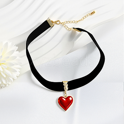 Alloy Enamel Heart Pendant Black Velvet Choker Necklaces for Women NJEW-WH20014-01A-1
