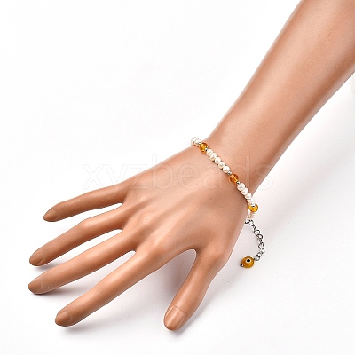 Natural Citrine(Dyed & Heated) Beaded Bracelets BJEW-JB05313-01-1