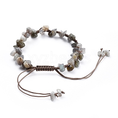 Adjustable Natural Labradorite Chip Beads Braided Bead Bracelets BJEW-JB04392-04-1