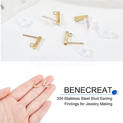 80Pcs Rectangle Stainless Steel Stud Earring Findings STAS-BC0003-09-1