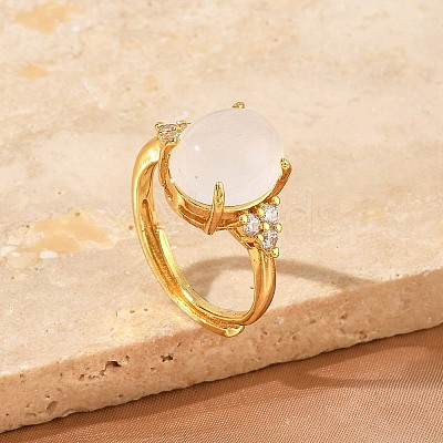 Brass Micro Pave Cubic Zirconia with Natural Quartz Crystal Cuff Open Rings RJEW-T035-01G-G-1