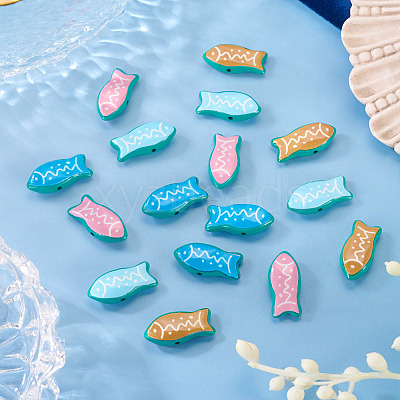 16Pcs 4 Colors Fish Spray Painted Alloy Enamel Beads FIND-TA0010-36-1