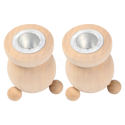 2Pcs Natural Wooden Candle Holder DJEW-GF0001-19-1