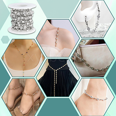 4 Yards Alloy Rhinestone Link Chains LCHA-PH0001-02P-1
