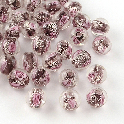 Handmade Luminous Inner Flower Lampwork Beads LAMP-R129-8mm-09-1