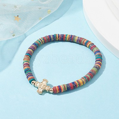 Polymer Clay Disc Heishi Surfer Stretch Bracelets BJEW-JB09835-1