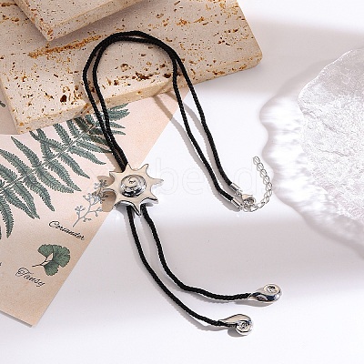 Summer Alloy Sun Pendant Black Cotton Cord Bolo Tie Lariat Necklaces for Women FS-WG38D07-01-1