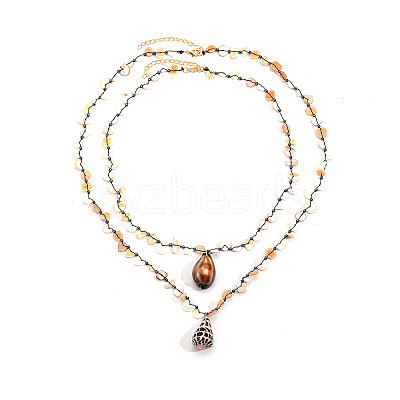 Natural Shell Pendant Double Layer Necklaces for Women WG62FB0-01-1