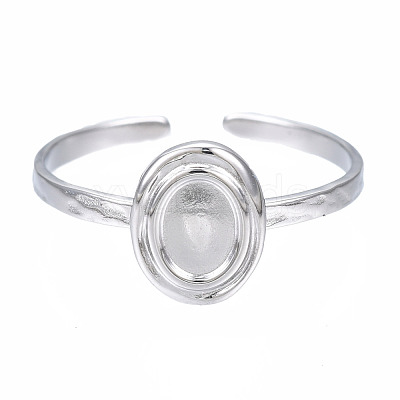 Non-Tarnish 304 Stainless Steel Open Cuff Finger Ring Cabochon Settings STAS-T060-11P-1