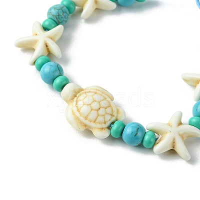 Turtle & Starfish Dyed Synthetic Turquoise Slider Bracelets BJEW-JB10279-01-1